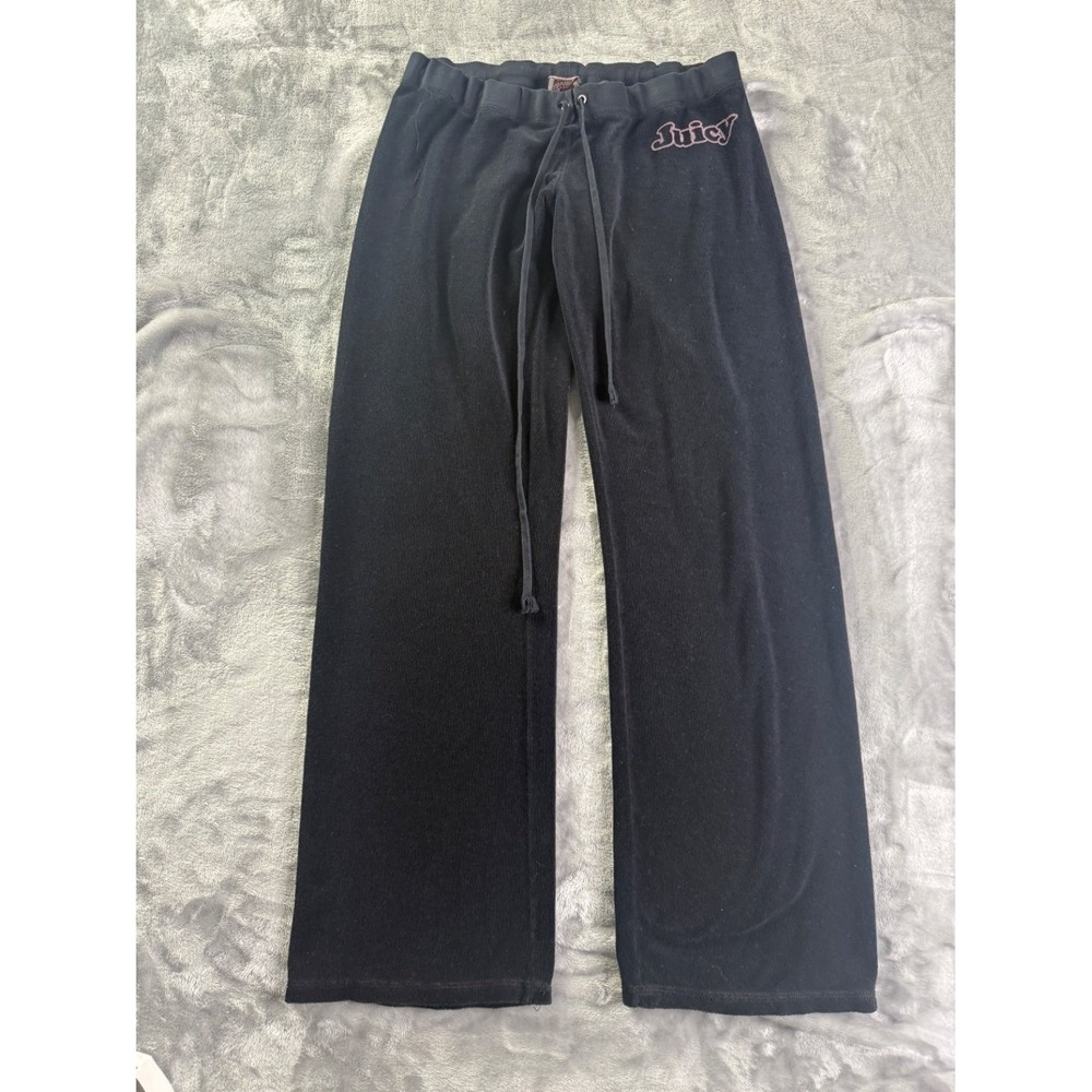 VTG Juicy Couture JGMU0030‎ Women's Pants M Black Drawstring Waist Cotton Blend